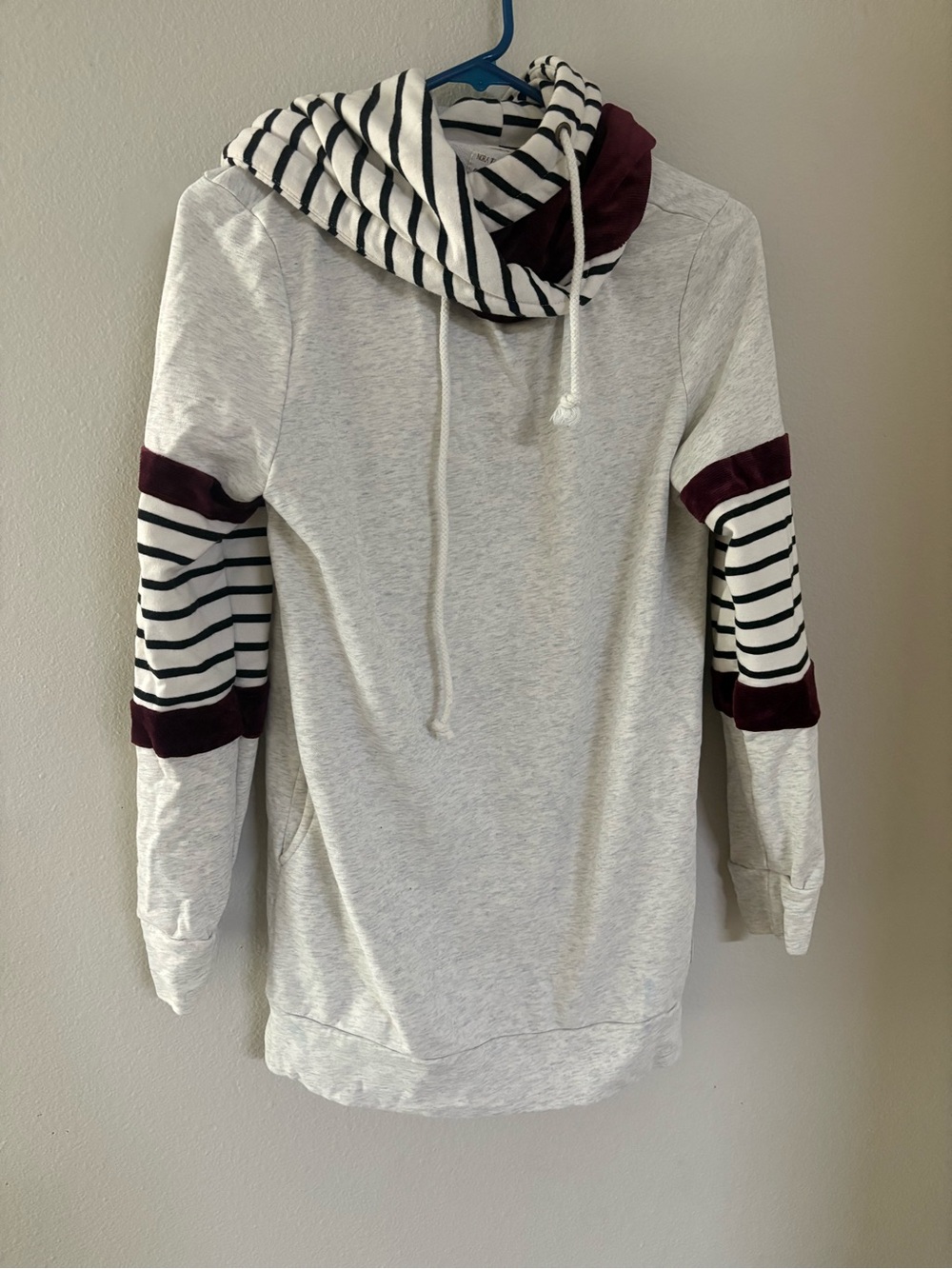 Nora Madison x Lucy Avenue Gray Striped Hoodie and Maroon Accents